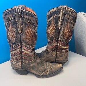 Dan Post Americana cowboy cowgirl boots Stars Stripes 8 brown leather